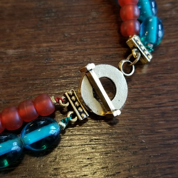 Relisted - Boho Nut Bead necklace teal orange statement - Picture 8 of 8